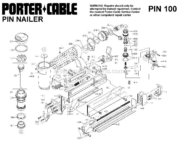 Porter Cable PIN100 (Type 1) Finish Nailer Power Tool Page A Diagram